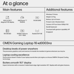 OMEN by HP OMEN 16-xd0003na AMD Ryzen™ 7 7840HS Laptop 40.9 cm 16-XD0003NA R7-7840HS 16G 512GB 4050