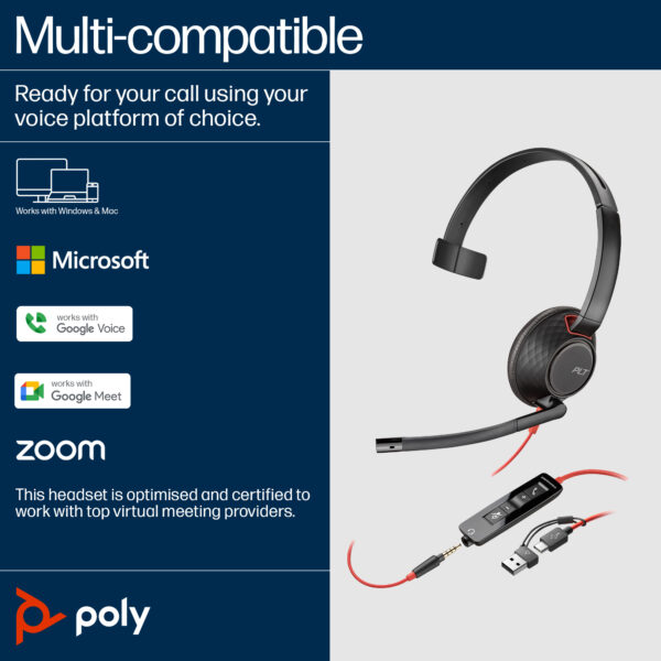 POLY BW5210 MONAURAL USB-C/A (BULK)