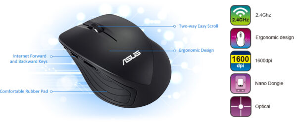 ASUS WT465 mouse Office Right-hand RF Wireless Optical 1600 DPI ASUS WT465 mouse Office Right-hand RF Wireless Optical 1600 DPI