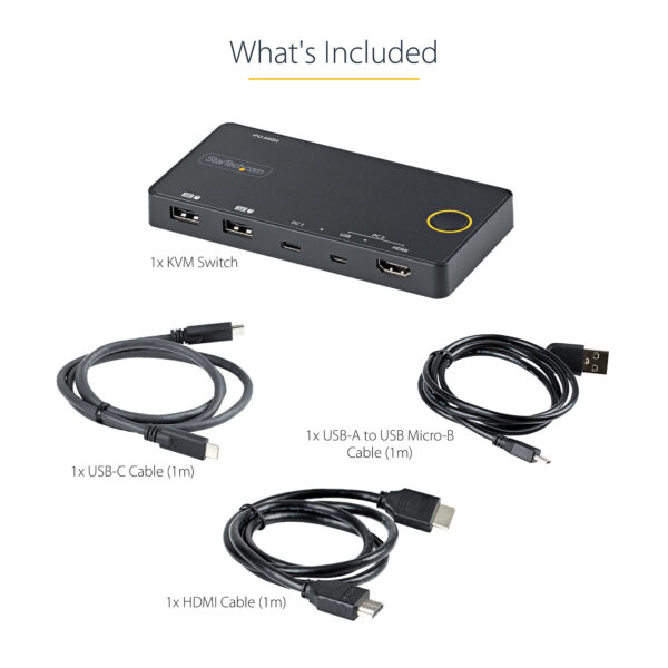 StarTech.com 2 Port Hybrid USB-A + HDMI & USB-C KVM Switch - Single