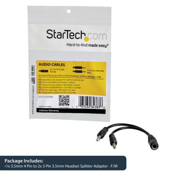 StarTech.com 3.5mm 4 Position to 2x 3 Position 3.5mm Headset Splitter