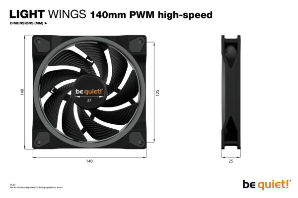 be quiet! Light Wings 140mm ARGB PWM High Speed Fan Black