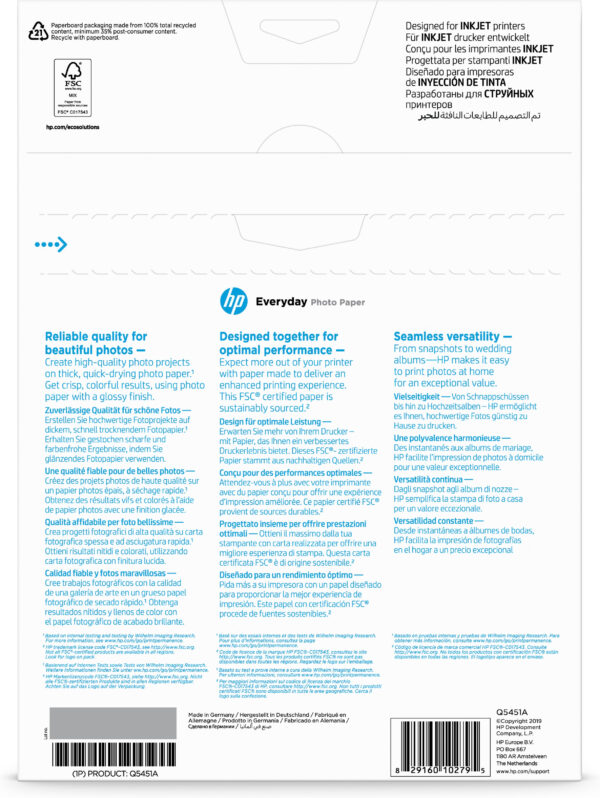 HP Everyday Photo Paper, Glossy, 200 g/m2, A4 (210 x 297 mm), 25