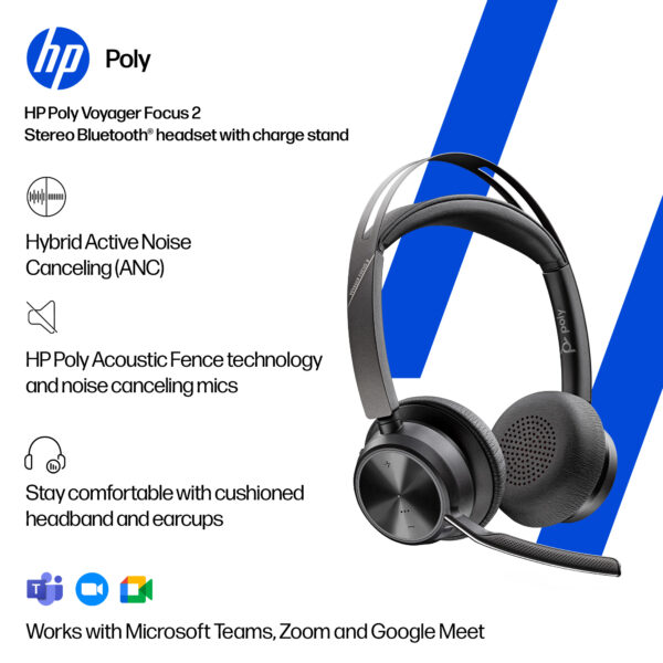 HP Poly Voyager Focus 2 USB-C-C Headset +USB-C/A Adapter +Charging