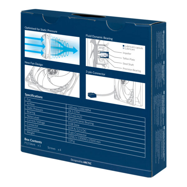 ARCTIC P12 Silent - Pressure-optimised Extra Quiet 120 mm Fan ARCTIC P12 Silent - Pressure-optimised Extra Quiet 120 mm Fan