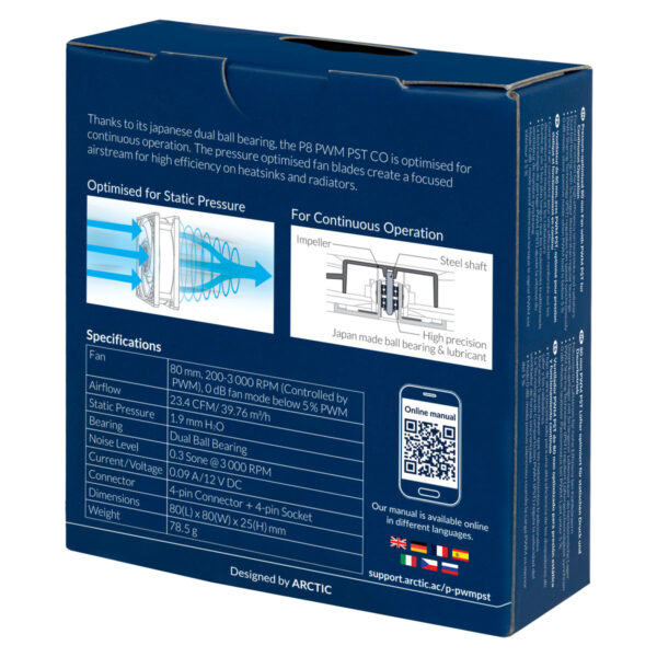 ARCTIC P8 PWM PST CO - Pressure-optimised 80 mm Fan with PWM PST for