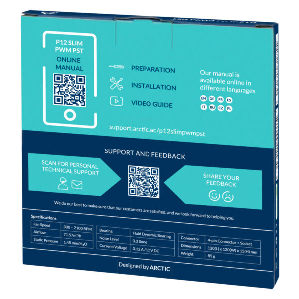 ARCTIC P12 Slim PWM PST Pressure-optimised 120 mm PWM Fan with ARCTIC P12 Slim PWM PST Pressure-optimised 120 mm PWM Fan with