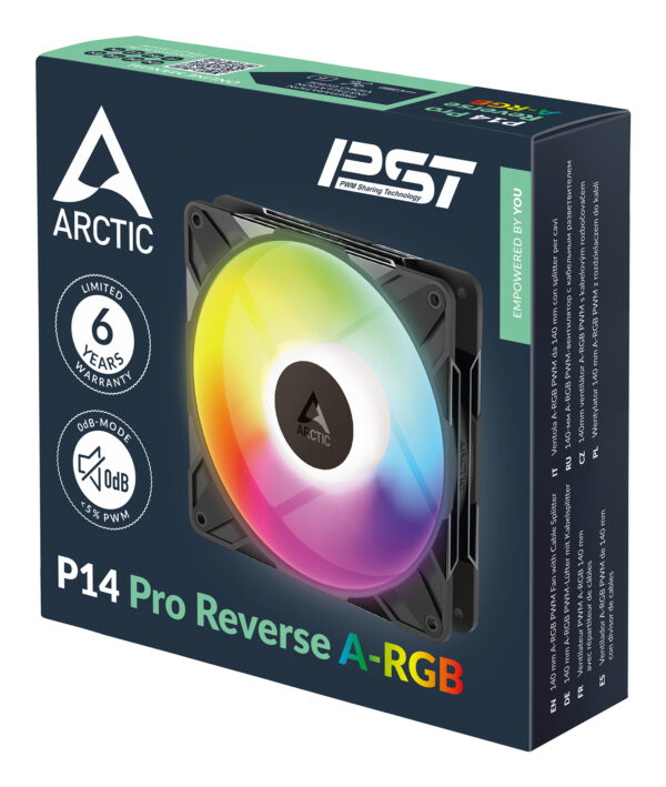 ARCTIC Freezer P14 Pro Reverse A-RGB - 140 mm A-RGB PWM Fan with ARCTIC Freezer P14 Pro Reverse A-RGB - 140 mm A-RGB PWM Fan with