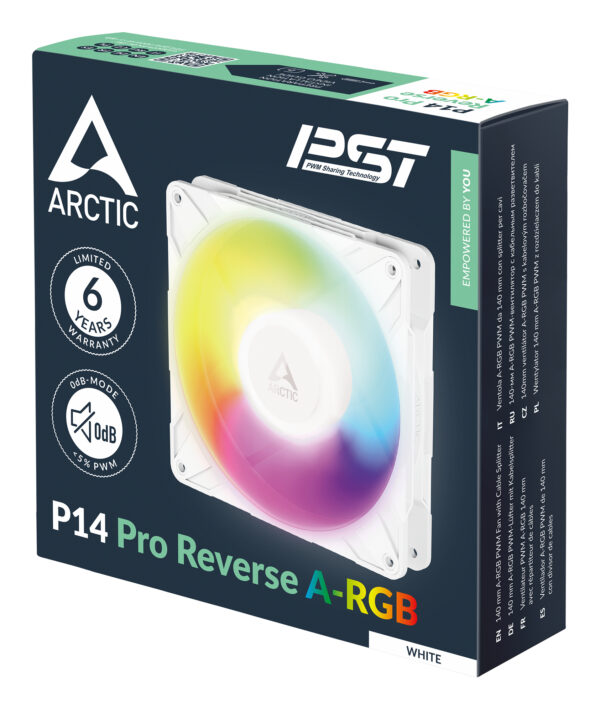 ARCTIC Freezer P14 Pro Reverse A-RGB (White) - 140 mm A-RGB PWM Fan ARCTIC Freezer P14 Pro Reverse A-RGB (White) - 140 mm A-RGB PWM Fan
