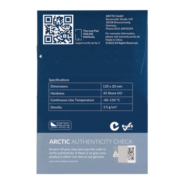 ARCTIC TP-3 Premium Performance Thermal Pad 120 x 20 mm, 1 mm ARCTIC TP-3 Premium Performance Thermal Pad 120 x 20 mm, 1 mm