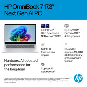 HP OmniBook 7 17-dc0000na Copilot+ PC Intel Core Ultra 7 258V Laptop 17-DC0000NA U7-258V 32G 2TB 4050 SLV