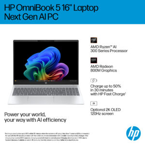 HP OmniBook 5 NGAI 16-ag1001na Copilot+ PC AMD Ryzen™ AI 5 340 Laptop 16-AG1001NA RAI 5 340 16GB 512GB SLV