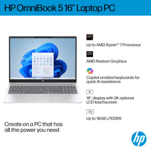 HP OmniBook 5 16-bc1000na AMD Ryzen™ 7 8840U Laptop 40.6 cm (16") 16-BC1000NA R7 8840U 16GB 1TB W11