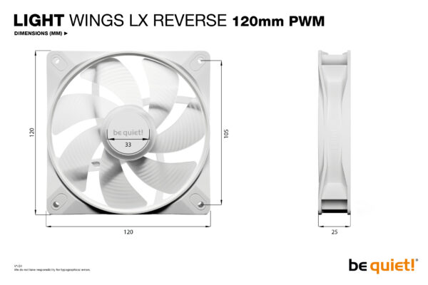 be quiet! Light Wings LX 120 mm PWM Reverse White Computer case Fan be quiet! Light Wings LX 120 mm PWM Reverse White Computer case Fan