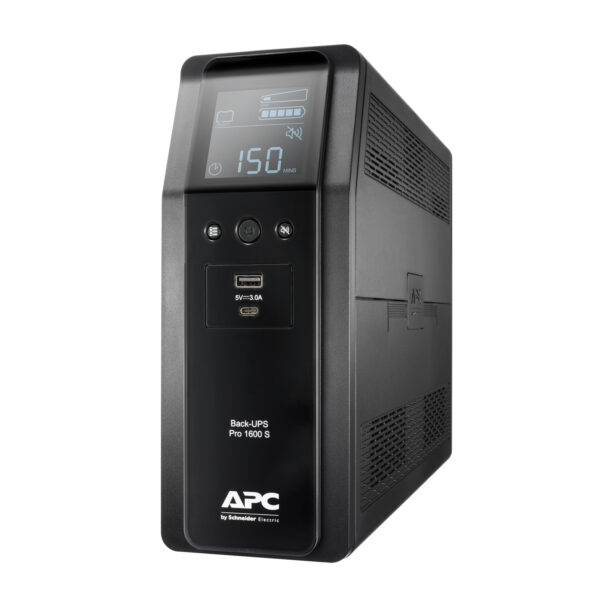 APC Back-UPS Pro, 1600VA/960W, Tower, 230V, 8x IEC C13 outlets, Sine APC Back-UPS Pro, 1600VA/960W, Tower, 230V, 8x IEC C13 outlets, Sine Wave, AVR, USB Type A + C ports, LCD, User Replaceable Battery