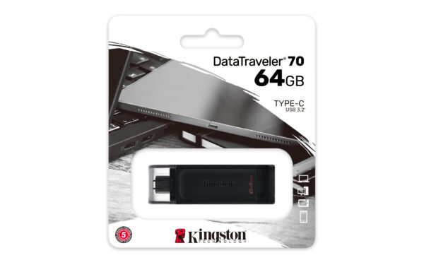 Kingston 64GB DataTraveler 70 USB 3.2 Gen1 Type-C Memory Pen, Cap