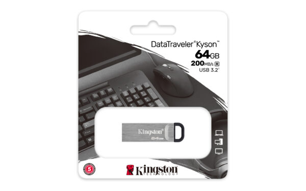 Kingston 64GB DataTraveler Kyson USB 3.2 Gen1 Memory Pen, Metal Capless Design, R/W 200/60 MB/s