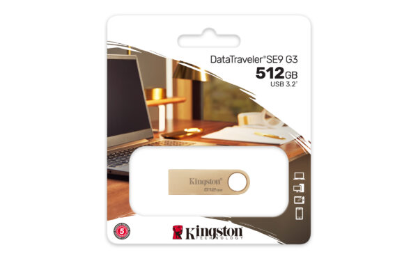 Kingston Technology DataTraveler 512GB 220MB/s Metal USB 3.2 Gen 1 Kingston 512GB DataTraveler SE9 G3 Memory Pen, USB 3.2 Gen1 Type-A, Metal Gold Casing