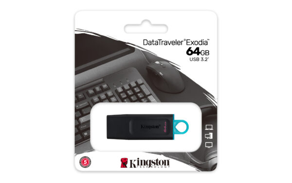 Kingston 64GB DataTraveler Exodia USB 3.2 Gen1 Memory Pen, Cap, Key Ring