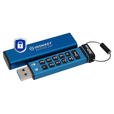 Kingston 32GB IronKey Keypad 200 Memory Pen, USB-A 3.2 Gen1, FIPS 140-3 w/ XTS-AES 256-bit Hardware Encryption, Alphanumeric PIN, R/W 145/115 MB/s