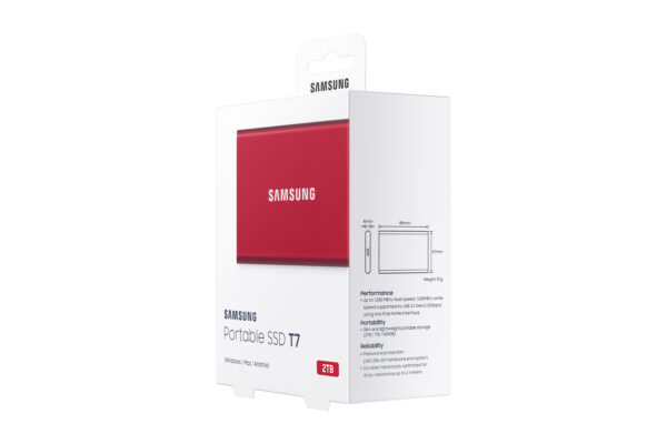 Samsung Portable SSD T7 2 TB USB Type-C 3.2 Gen 2 (3.1 Gen 2) Red Samsung Portable SSD T7 2 TB USB Type-C 3.2 Gen 2 (3.1 Gen 2) Red