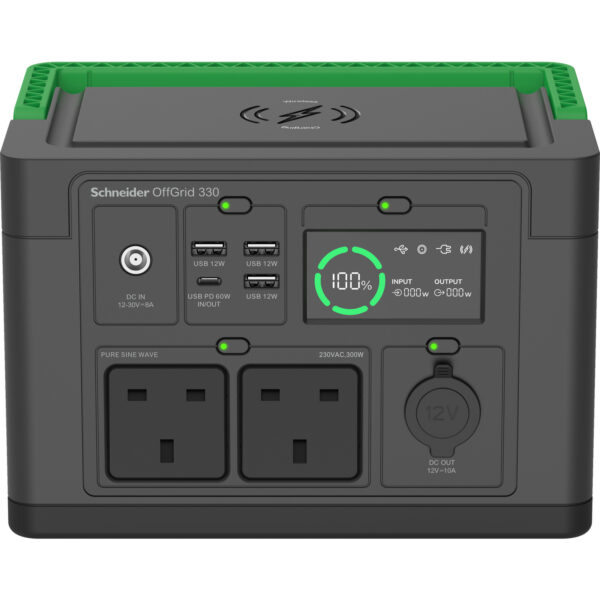 APC SE OffGrid Portable Power Station 330 - Li-Ion battery, LCD, 2x APC SE OffGrid Portable Power Station 330 - Li-Ion battery, LCD, 2x UK socket, 3x USB-A, 1x USB-C, 1x 12V, wireless charger