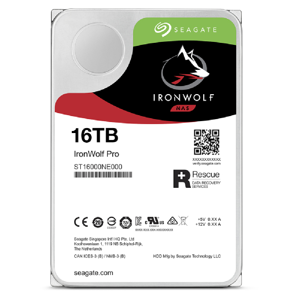Seagate 3.5", 16TB, SATA3, IronWolf Pro NAS Hard Drive, 7200RPM, 256MB Cache, CMR, OEM