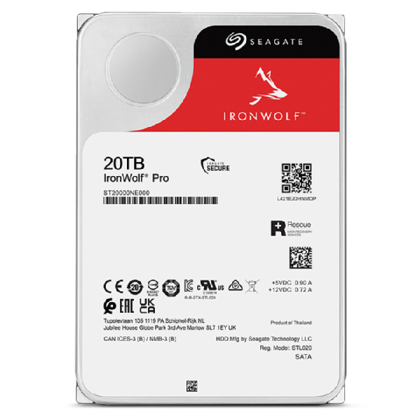 Seagate 3.5", 20TB, SATA3, IronWolf Pro NAS Hard Drive, 7200RPM, 256MB Cache, CMR, OEM