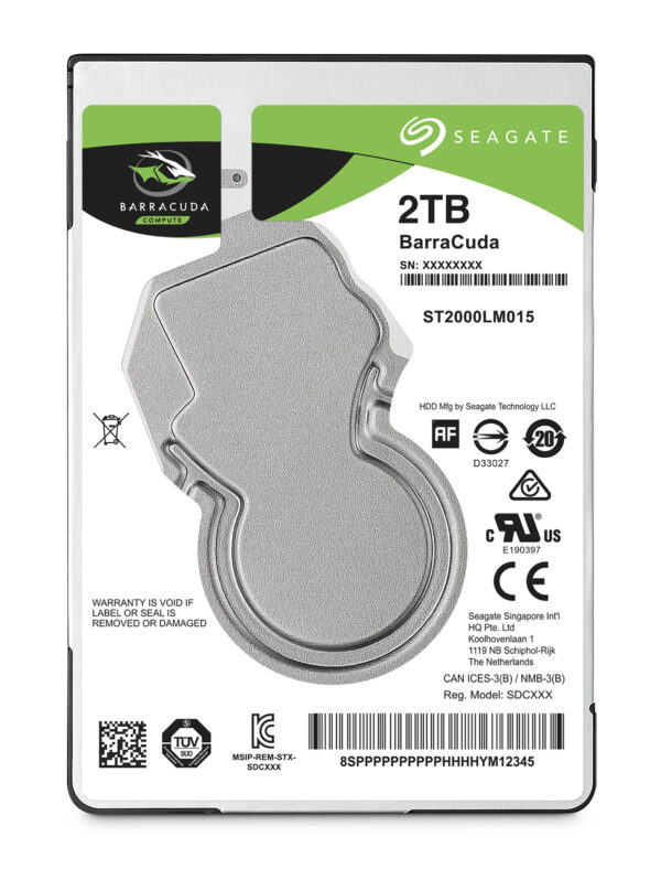 Seagate 2.5", 2TB, SATA3, BarraCuda Hard Drive, 5400RPM, 128MB Cache, 7mm, OEM
