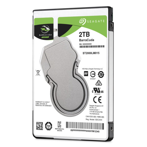 Seagate 2.5", 2TB, SATA3, BarraCuda Hard Drive, 5400RPM, 128MB Cache, 7mm, OEM