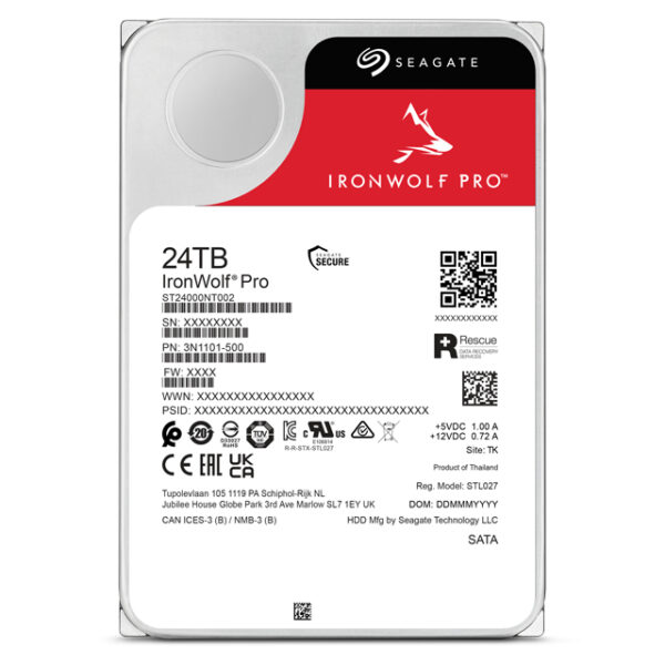 Seagate 3.5", 24TB, SATA3, IronWolf Pro NAS Hard Drive, 7200RPM, 512MB Cache, CMR, OEM