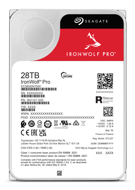 Seagate 3.5", 28TB, SATA3, IronWolf Pro NAS Hard Drive, 7200RPM, 512MB Cache, CMR, OEM