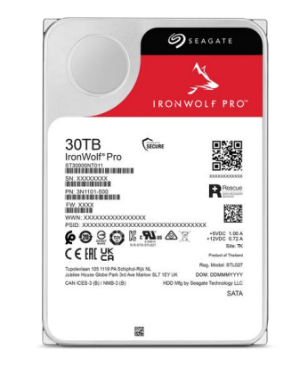 Seagate 3.5", 30TB, SATA3, IronWolf Pro NAS Hard Drive, 7200RPM, 512MB Cache, CMR, OEM