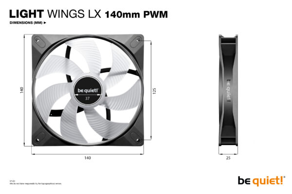 be quiet! LIGHT WINGS LX 140mm PWM 3-Pack Black Computer case Fan 14