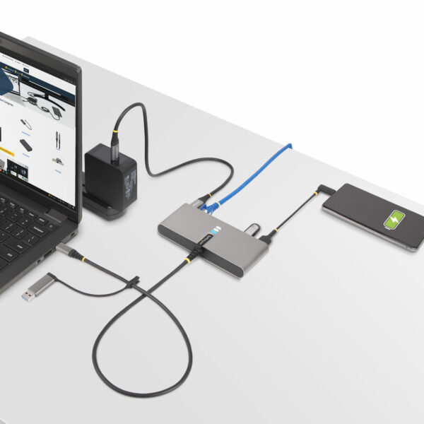 StarTech.com 2-Port USB-C Hub with Ethernet and RS-232, Attached