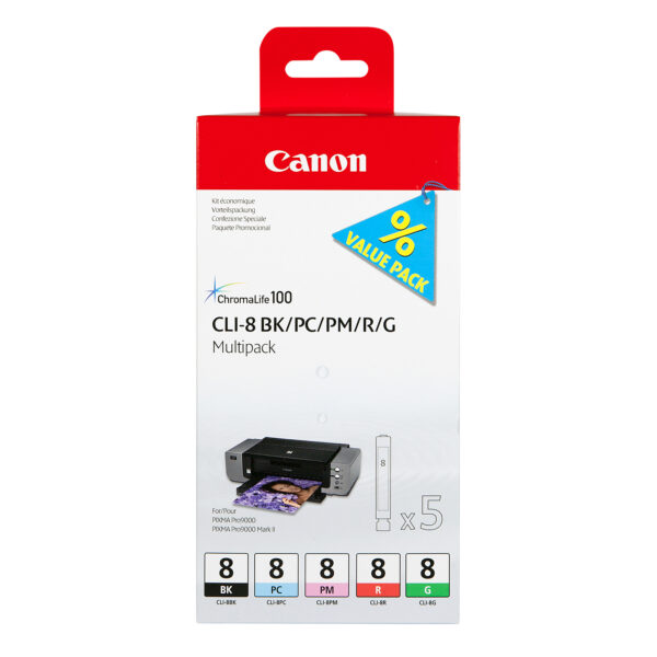 Canon CLI-8 BK/PC/PM/R/G 5 Ink Cartridge Multipack Canon CLI-8 BK/PC/PM/R/G 5 Ink Cartridge Multipack