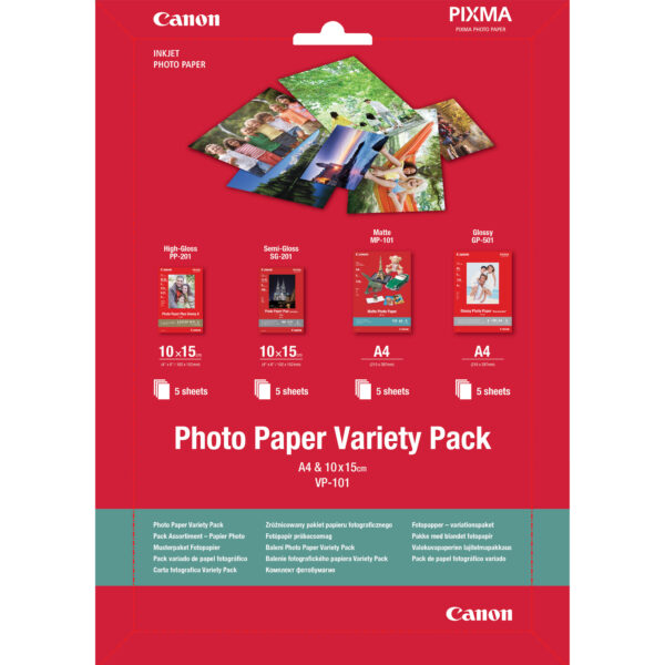 Canon VP-101 Photo Paper Variety Pack 4x6” and A4 - 20 Sheets Canon VP-101 Photo Paper Variety Pack 4x6” and A4 - 20 Sheets