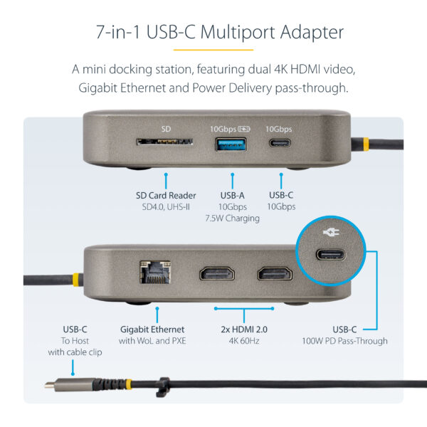 StarTech.com USB C Docking Station, Dual 4K 60Hz HDMI compatible with