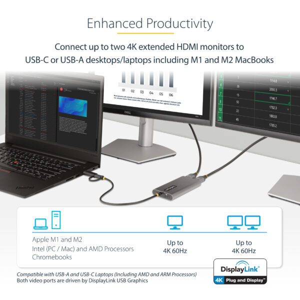 StarTech.com USB-C to Dual-HDMI Adapter - USB-C or A to 2x HDMI - 4K