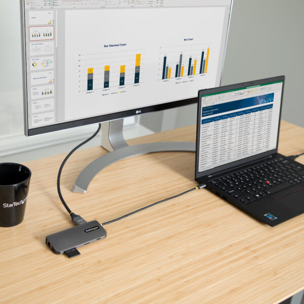 StarTech.com USB C Multiport Adapter 4K 60Hz HDMI Video, 3 Pt 5Gbps