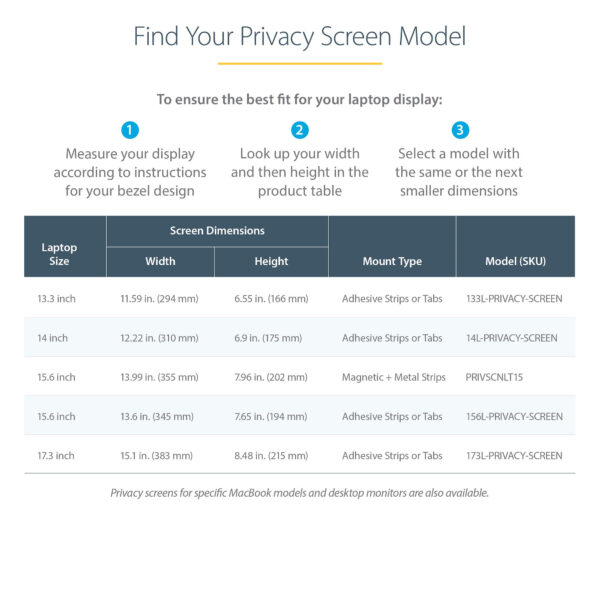 StarTech.com 15.6-inch 16:9 Laptop Privacy Filter, Anti-Glare Privacy