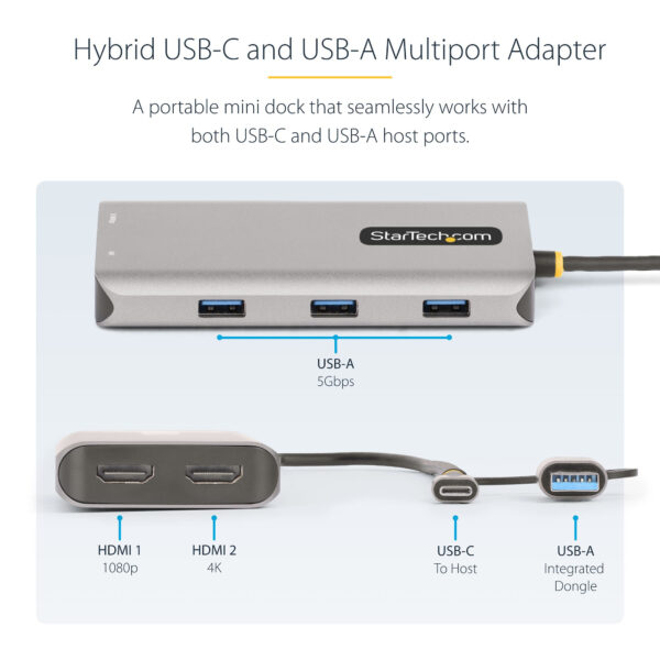 StarTech.com USB-C Multiport Adapter w/Attached USB-C to USB-A