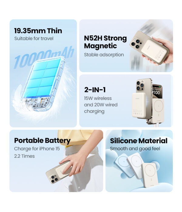 Ugreen 25208 power bank 10000 mAh Wireless charging Beige Ugreen 25208 power bank 10000 mAh Wireless charging Beige