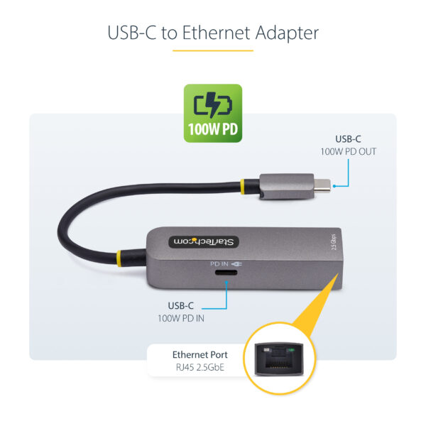 StarTech.com 2.5GbE USB-C to Ethernet Adapter, 100W PD Pass-Through, StarTech.com 2.5GbE USB-C to Ethernet Adapter, 100W PD Pass-Through,