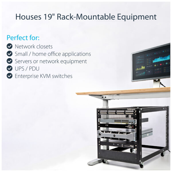 StarTech.com 4-Post 12U Mobile Open Frame Server Rack, Four Post 19"