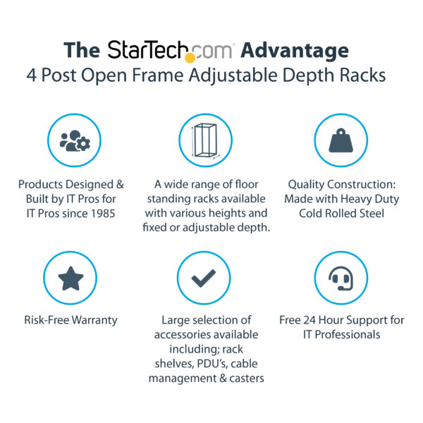 StarTech.com 4-Post 12U Mobile Open Frame Server Rack, Four Post 19"