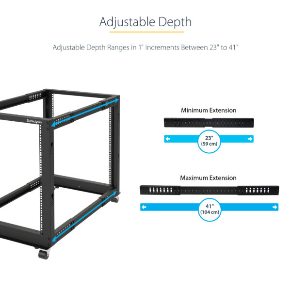 StarTech.com 4-Post 18U Mobile Open Frame Server Rack, Four Post 19"