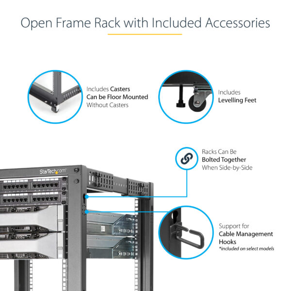 StarTech.com 4-Post 18U Mobile Open Frame Server Rack, Four Post 19"
