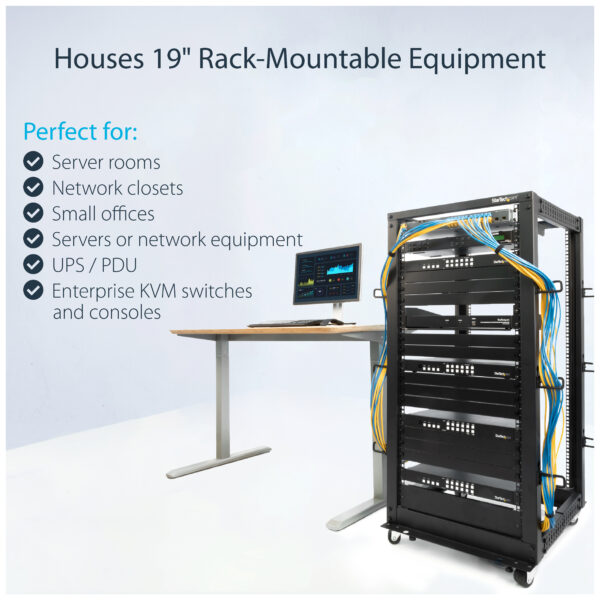 StarTech.com 4-Post 25U Mobile Open Frame Server Rack, Four Post 19in