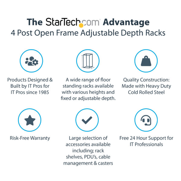 StarTech.com 4-Post 42U Mobile Open Frame Server Rack, Four Post 19" StarTech.com 4-Post 42U Mobile Open Frame Server Rack, Four Post 19"